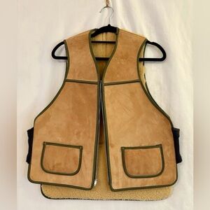 Vintage Western Zip Up Tan Leather Sherpa Lined Cowboy/Rancher Vest Warm